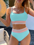 2026 Contrast Trim High Waist Bikini Sexy Swimsuit Women Solid Strape Swimwear Female Padded Bathing Suit Swimming Beachwear