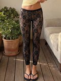 Women Summer Sheer Lace Capris Elastic High Waist Bodycon Cropped Pants Bottoms Sexy Club Beach Cover-ups Leggings