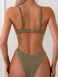 2026 New Women's Underwire Bikini Set,solid Color 2-piece Pit Striped Swimsuit,Fashion Sexy V-neck Bathing Suit with Chest Pad