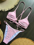 2026 Cross Back Hollow Out Bikini Women Swimsuit Female Swimwear Two-pieces Bikini Set High Cut Bather Bathing Suit Swim Lady