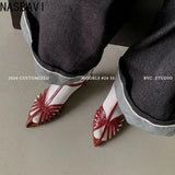 NASBAVI Designer Sandals Women Shoes Narrow Band Sexy Sandals Kitten Heels Pointed Toe Ladies Concise Footwear Summer Red Shoes