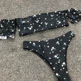2026 Sexy Bikini Bandeau Women Black Small Floral High Waist Swimwear Swimsuit Female Beach Short Sleeve Bikini Set Bathing Suit