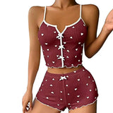 2 Pcs/Set Summer Women Pajamas Set Butterfly Heart Printing Sleeveless Backless Cop Top High Waist Shorts Sleepwear For Sleeping
