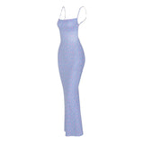 Women's Summer Sexy Bodycon Dress Spaghetti Strap Sleeveless Backless Slim Fit Floral Printed Long Dresses