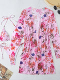 3 Pieces Printed Halter String Bikini 2026 Women & Kimono Swimwear Female Swimsuit Beachwear Bathers Bathing Swimming Swim Suit