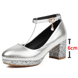 Plus Size 33-47 Metallic Gold High Heels Party Pumps Red Platform Heels Glitter Sequined 9cm Height Silver Wedding Shoes Women