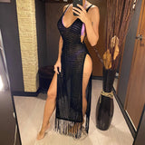 New Sexy S - XL Fringe Tassel Knitted Crochet Tunic Beach Cover Up Cover-ups Beach Dress Beach Wear Beachwear Female Women V3791