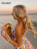 V Neck Bowknot Floral Print Boho Summer New Dress for Women Adjustable Strap Lace Patchwork Sundress Beach Casual Short Dress