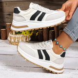Fashion Stripe Thick Bottom Sneakers Women 2026 Autumn Platform Lace Up Sport Shoes Woman Anti Slip Thick Sole Running Shoes