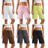 Fashion Women's Loose Shorts Drawstring Elastic Waist Lace Trim Wide Leg Mid Pants Summer Casual Lounge Out Going Shorts