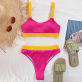 New Sexy Ribbed Splicing Female Swimsuit High Waist Bikini Women Swimwear Two-pieces Bikini Set Bather Bathing Suit Swim V2329