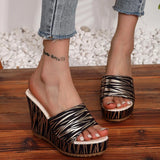 Fashion Stripe Print Thick Bottom Slippers Women New Wedge Chunky Platform Sandals Woman Summer Daily High Heel Slides Female