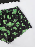 Sexy Alien Print Sling Sleepwear Women's Pajamas Set V-Neck Pyjamas Female Homewear Sleeveless Cute  Top And Shorts