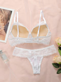 Hot selling women's sexy embroidered lace bra set with steel ring gathering push up and seamless thong set B6064