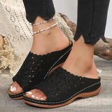 Fashion Plus Size Hollow Slippers for Women Summer 2025 Soft Sole Med Heel Sandal Woman New Arch Support Peep Toe Slides Mujer