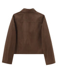 Foridol Buttons Brown Suede Jacket Autumn for Women Pockets Casual Turn Down Collar Short Jacket Femme Veste Chic New Coat