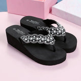 2025 Women Beach Flip Flops Summer Wedges Shoes Bling Rhinestone Soft EVA Girls Home Street Slippers Mid-heel Fashion Sandals