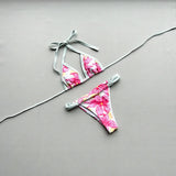 Boho Style Women's Floral Print Swimsuit Sexy Backless Lace-up Swimwear Push Up Thong Bathing Suit Female Bikini Set Beachwear