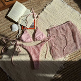 Women Glitter Bikini Sets Three Pieces with Perspective Mini Skirt Halter String Swimsuit Bathing Suit Beach Outfits Biquini