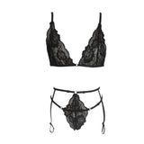 Women's Sexy Lingerie Set Lace Porn Costumes 3 Piece Push Up Bra G-String Garter Exotic Sets Lenceria Erotic Underwear For Sex