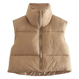 Women Winter Warm Crop Waistcoat Sleeveless Stand Collar Double Sided Lightweight Puffer Vest 2022 Streetwear