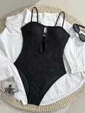 Leaves Printed Mesh Hollow Out Women Swimwear One Piece Swimsuit Female Monokini High Leg Cut Bather Slim Bathing Suit Swim Lady