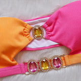 2026 Sexy Bikini Bandeau Women Crystal Diamond Patchwork Hollow Swimwear Swimsuit Bikinis Set Bathing Suit Bikini Female Push Up