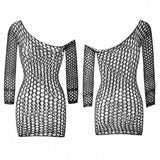 Women Fishnet Mini Sexy Dress Mesh Hollow Out Perspective Bodycon Underwear Dress Erotic Costume Crotchless Lingerie Sex Clothes