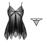 Mini Gauze Sheer Nightgown Set Women Sexy Lingerie Ultra-Short Hot Drees Summer Body Suit Spaghetti Strap Pajamas With G-string