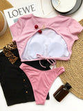 Sexy Bikini Women 2-Piece Swimwear Swimsuit Backless Solid Short Sleeve Female Beach Bikinis Set Bathing Suit Banadores Mujer