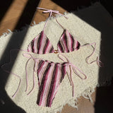 DEKA Tie-Up Bikini Set Bathing Suit Beachwear Women Sexy Swimsuits Halter Swimwear Padded Bra Thong Bottoms Female Bikin