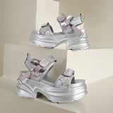 Silver Chunky Platform Sandals for Women Summer Wedge Heels Sport Sandals Woman Comfortable Thick Bottom Casual Sandles Female