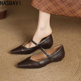 New Design Women T-Strap Sandals Square Toe Flats Buckle Breathable Mesh Casual Soft Leather Daily OL Shoes Plus Size 41 42 43