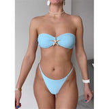 New Metal Star Bandeau High Cut Thong Bikini Women Swimwear Female Swimsuit Two-Pieces Bikini Set Bather Bathing Suit Swim V6422