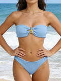 Contrast Binding Bandeau Bikinis 2026 Women Sexy Swimsuit Solid Padded Swimwear Female Bathing Suit Swimming Summer Beachwear