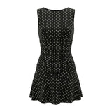 2026 Fashion Women Tank Dress Dots Print/Solid Color Sleeveless Slim Fit Ruched Short Dress for Daily Office Party