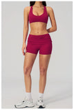 Women Two Piece Gym Yoga Sets Back Cross Sports Bra Pleate High Waist Short Fitness Suit Outdoor Running Camisole Tops Outfits