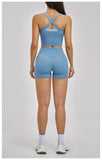 Naked Yoga Suit Workout Clothes Women Back Cross Shockproof Slim Sports Tank Top High Waist Short Fitness Suit Athletic Wear