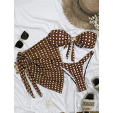 3PCS With Sarong Polka Dots Bandeau Bikini Women Swimwear Female Swimsuit Three-Pieces Bikini Set Bather Bathing Suit Swim V8189