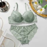 Two Pieces Transparent Floral Bras Panties Set Clothing Sexy Underwire Push Up Lingeries For Women lace bra A2123
