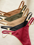 5PCS/Set Solid Women's Thongs Sexy Low Rise Seamless Panties Ribbed Lingerie Comfy Women's Underwear Set