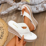 Gold Woven Wedges Flip Flops Women Plus Size 43 Summer Chunky Platform Slippers Woman Vacation Thick Sole Beach Sandals Female