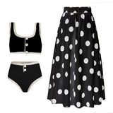 2024 Black White Retro One Piece Swimsuit Women Bow Tie Swimwear and Skirt Sexy Push Up Bathing Suit Monokini Beachwear Bodysuit