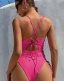 Splicing High Cut Out One Piece Swimsuit Women Tassel Swimwear Female Sexy Bathing Suit String Leopard Bikini 2025 Monokini Lady