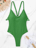 Wrinkled Criss Cross Backless Female Swimsuits One Piece Swimsuit Women Thong Swimwear High Cut Monokini Bathing Suit Swim Lady