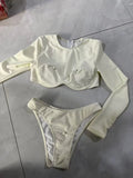 2026 New Women Long Sleeves Bikini Swimsuit Lady Sexy Fashion White Sport Style Swimwear Vacation Female Beachwear Bathing Suit