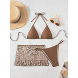 With Leopard Printed Skirt Halter Bikini Female Swimsuit Women Swimwear Three-Pieces Bikini Set Bather Bathing Suit Swim V8325
