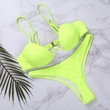 Women Push Up Two Piece Bikini Swimsuits Solid Color Bra Padded Swimwear Bathing Suit