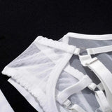 Toucheart 5-Pieces Erotic Lingerie Sexy Hip Skirt For Women Mesh Patchwork Hollow Out See-Through Lure Garters Underwear Suit