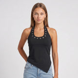 Women's Summer Eyelet Design Tank Tops Stylish U Neck Sleeveless Halter Slim Fit Vest Street Punk Gothic Tops